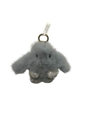 Plush Bunny Keychain Charm - Gray Faux Fur with Rhinestone Feet